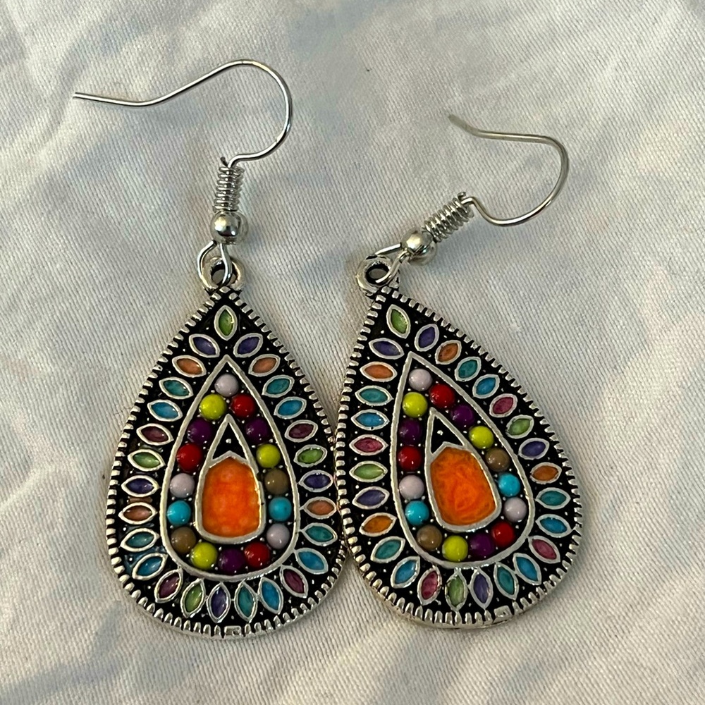 NWOT Neon Patterned Teardrop Dangle Earrings